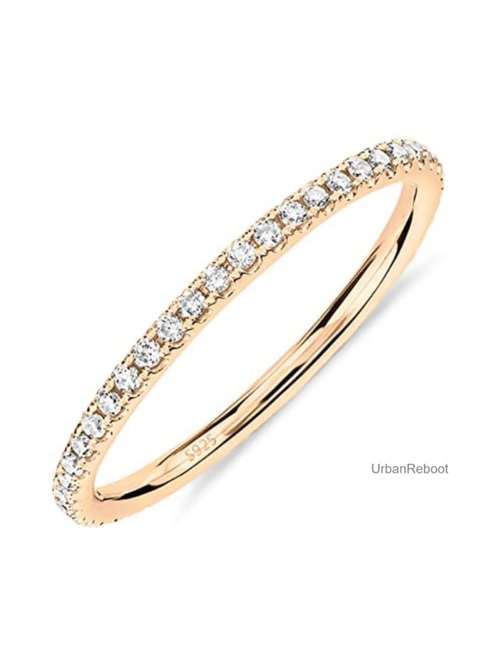 925 Sterling Silver 14K Gold Plated Eternity Ring CZ Wedding Band
